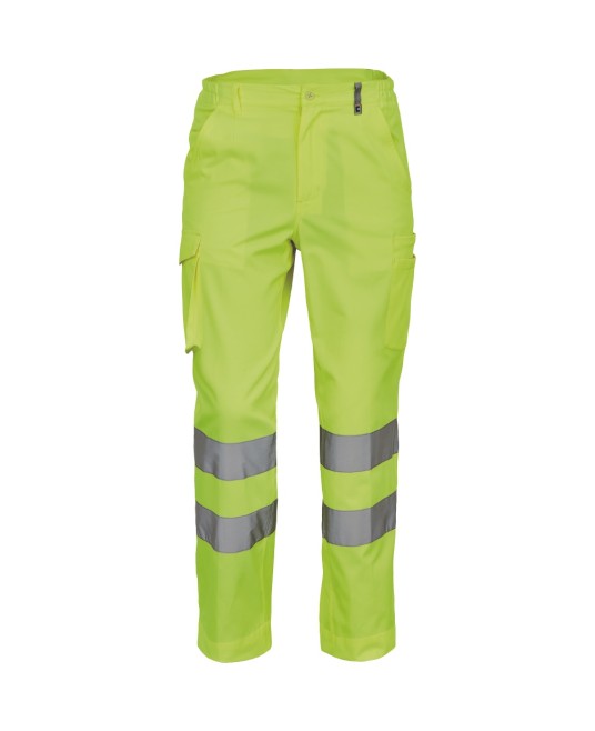 Pantaloni HiVis cu dungi reflectorizante, tercot 200g/mp, galben