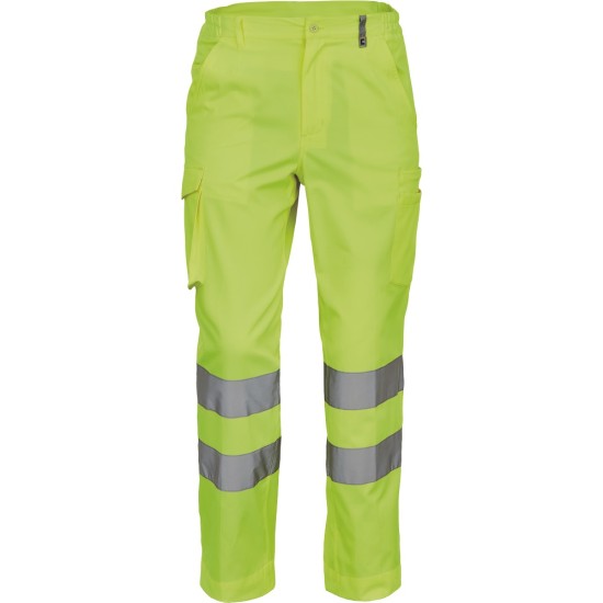 Pantaloni HiVis cu dungi reflectorizante, tercot 200g/mp, galben