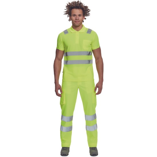 Pantaloni HiVis cu dungi reflectorizante, tercot 200g/mp, galben