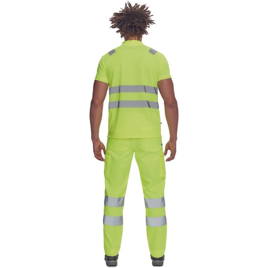 Pantaloni HiVis cu dungi reflectorizante, tercot 200g/mp, galben