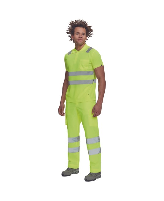 Pantaloni HiVis cu dungi reflectorizante, tercot 200g/mp, galben