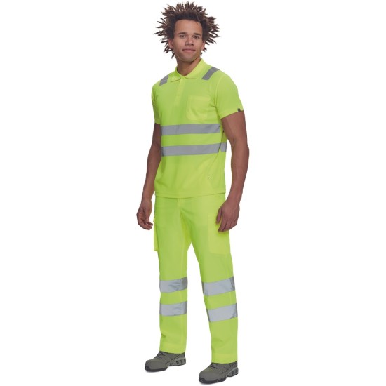 Pantaloni HiVis cu dungi reflectorizante, tercot 200g/mp, galben