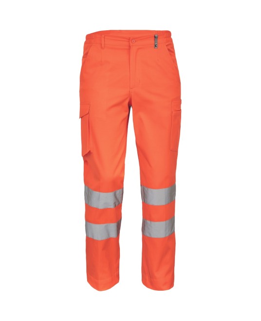 Pantaloni HiVis cu dungi reflectorizante, tercot 200g/mp, portocaliu