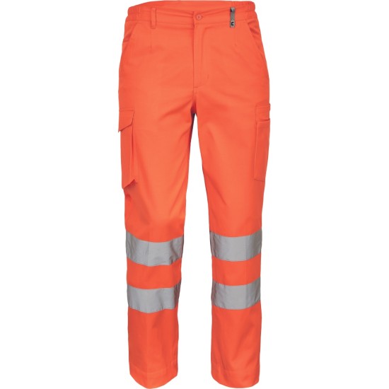 Pantaloni HiVis cu dungi reflectorizante, tercot 200g/mp, portocaliu