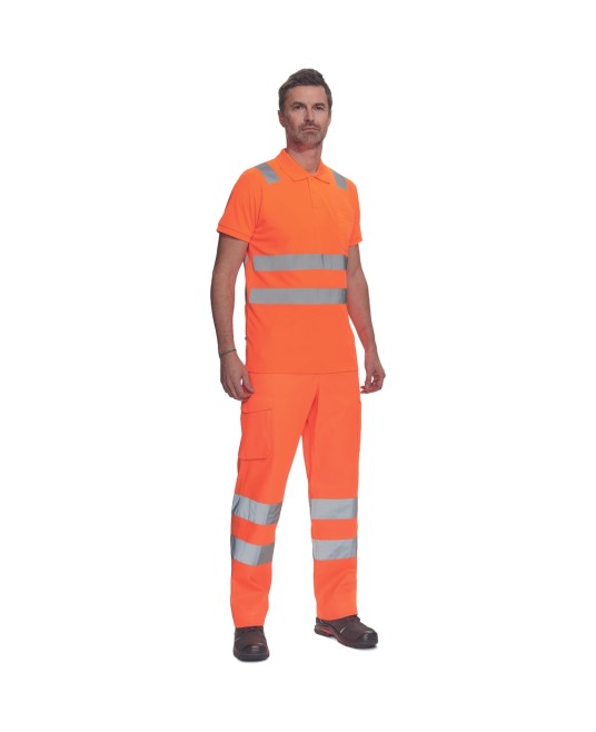 Pantaloni HiVis cu dungi reflectorizante, tercot 200g/mp, portocaliu