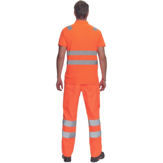 Pantaloni HiVis cu dungi reflectorizante, tercot 200g/mp, portocaliu Pantaloni HiVis cu dungi reflectorizante, tercot 200g/mp, portocaliu