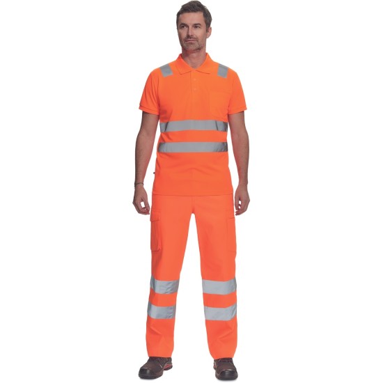 Pantaloni HiVis cu dungi reflectorizante, tercot 200g/mp, portocaliu