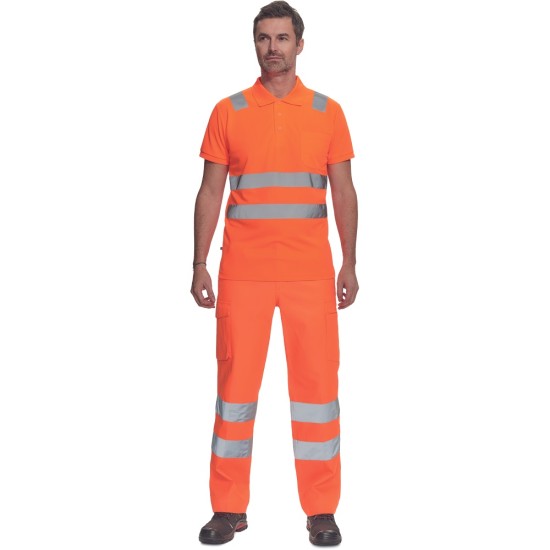 Pantaloni HiVis cu dungi reflectorizante, tercot 200g/mp, portocaliu Pantaloni HiVis cu dungi reflectorizante, tercot 200g/mp, portocaliu