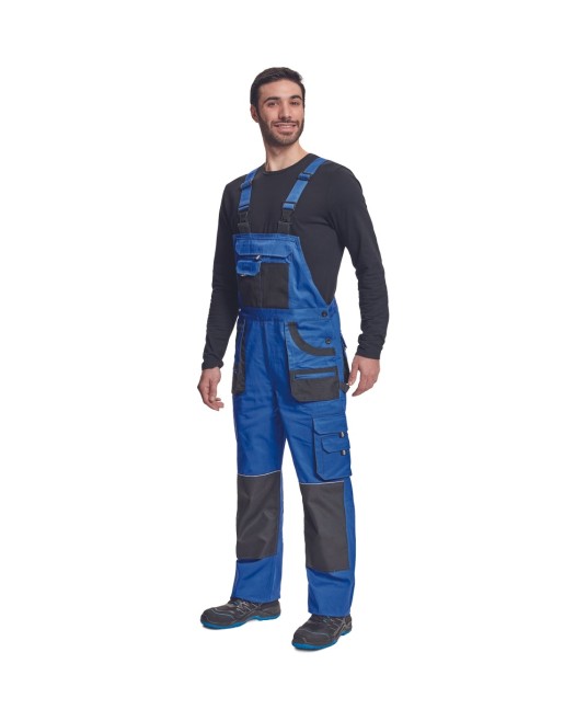 Salopeta cu pieptar din bumbac, Hans, 235g/mp, albastru / gri antracit