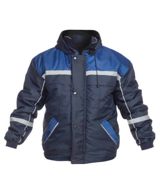 Costum vatuit cu dungi reflectorizante (salopeta cu pieptar si jacheta), bleumarin