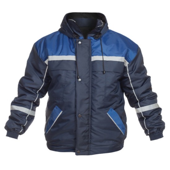 Costum vatuit cu dungi reflectorizante (salopeta cu pieptar si jacheta), bleumarin Costum vatuit cu dungi reflectorizante (salopeta cu pieptar si jacheta), bleumarin