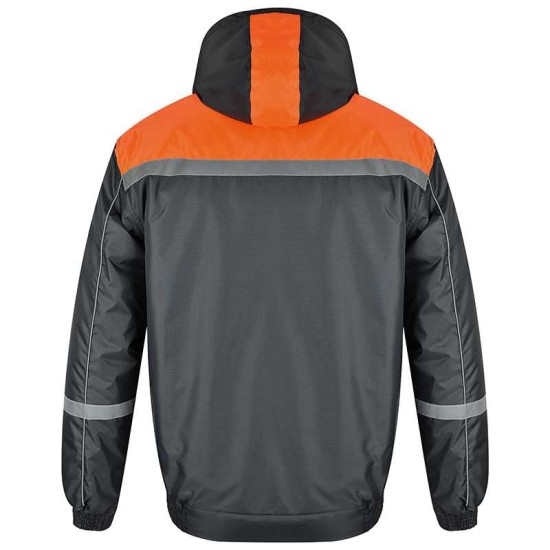 Costum de iarna vatuit, set salopeta cu pieptar si jacheta, gri cu portocaliu Costum de iarna vatuit, set salopeta cu pieptar si jacheta, gri cu portocaliu