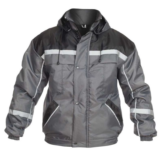 Costum vatuit cu dungi reflectorizante (salopeta cu pieptar si jacheta), gri Costum vatuit cu dungi reflectorizante (salopeta cu pieptar si jacheta), gri