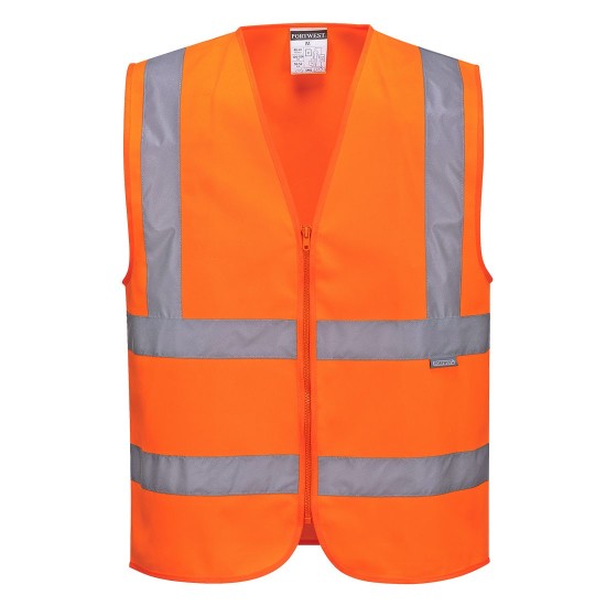 Vesta de protectie Hi-Vis reflectorizant cu fermoar [C375] Portocaliu