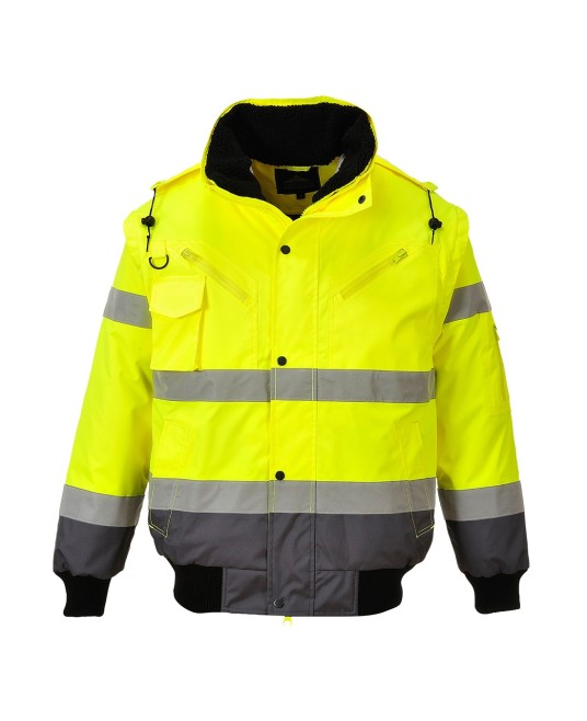 Jacheta vatuita reflectorizanta, 3 in 1, impermeabila, inalta vizibilitate [C465] Galben si negru