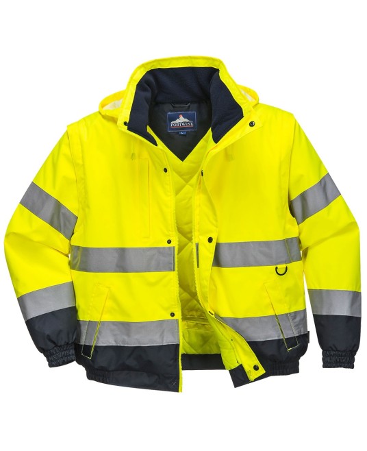 Jacheta vatuita reflectorizanta, 2 in 1, inalta vizibilitate, impermeabila [C468] Galben