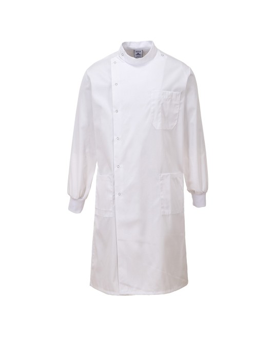 Halat medical pentru barbati, inchidere completa cu capse, tercot, 245g/m2 [C865] Alb