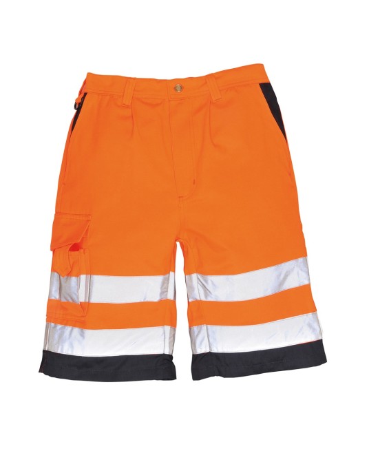Pantaloni de lucru scurti reflectorizanti, polibumbac, Hi-Vis [E043] Portocaliu si bleumarin