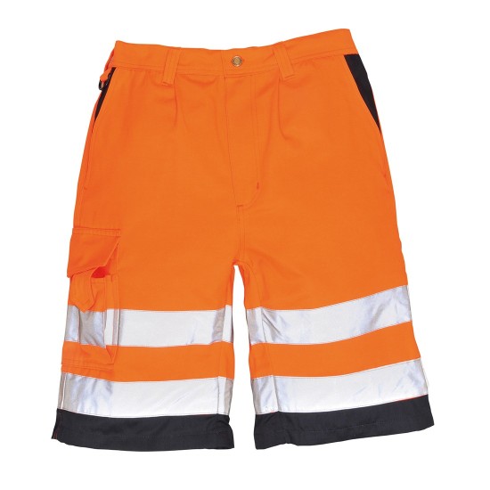 Pantaloni de lucru scurti reflectorizanti, polibumbac, Hi-Vis [E043] Portocaliu si bleumarin