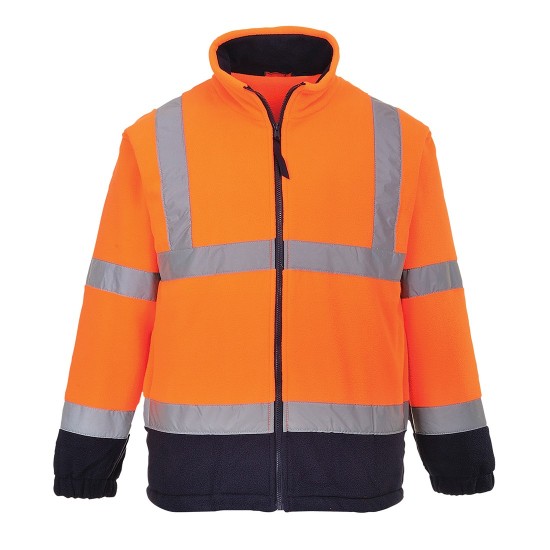 Fleece reflectorizant Hi-Vis calduros si rezistent la vant, bicolor, 300g [F301] Portocaliu si bleumarin