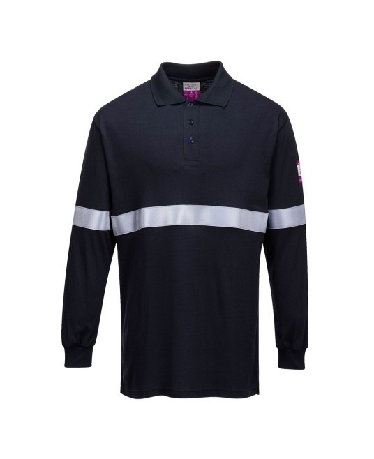 Tricou polo maneca lunga ignifug si antistatic, benzi reflectorizante [FR03] Bleumarin