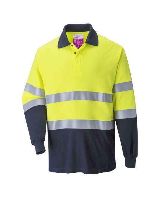 Tricou polo cu maneca lunga ignifug, antistatic, reflectorizant, bicolor [FR74] Galben si bleumarin