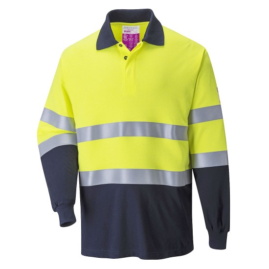 Tricou polo cu maneca lunga ignifug, antistatic, reflectorizant, bicolor [FR74] Galben si bleumarin