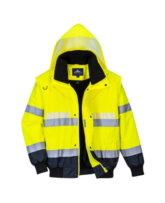 Jacheta de protectie reflectorizanta vatuita, 3 in 1, fosforescenta [G465] Galben si bleumarin