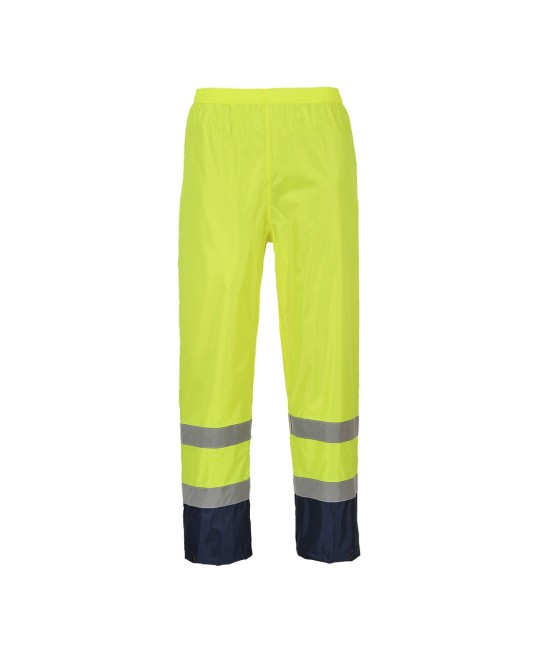 Pantaloni de ploaie reflectorizanti, HiVis, impermeabili [H444] Galben si bleumarin