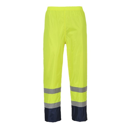 Pantaloni de ploaie reflectorizanti, HiVis, impermeabili [H444] Galben si bleumarin