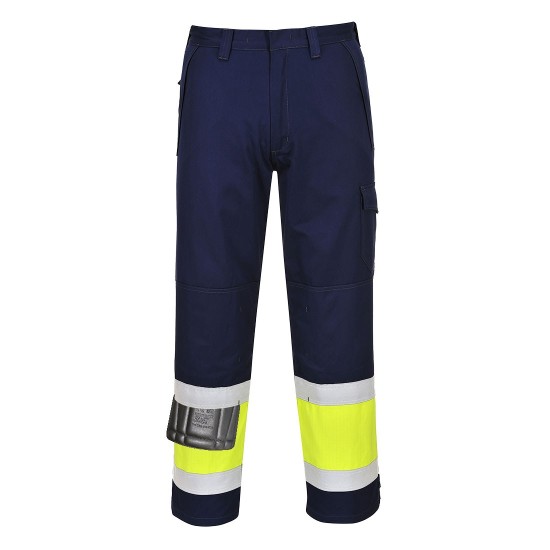 Pantaloni de protectie Multinorm: ignifuga reflectorizanta, antistatica, chimica [MV26] Galben si bleumarin