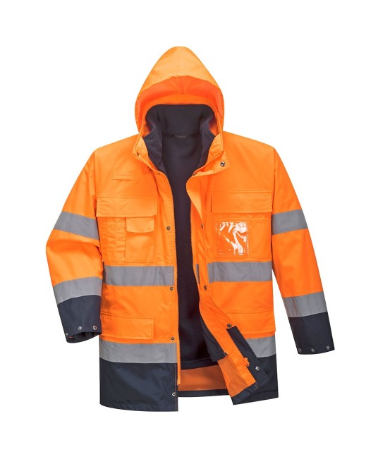 Jacheta reflectorizanta HiVis, 3 in 1, impermeabila, fleece detasabil,, Portocaliu si bleumarin