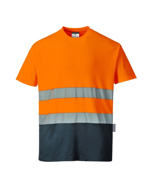 Tricou cu maneca scurta bicolor, reflectorizant, inalta vizibilitate, Portocaliu si bleumarin