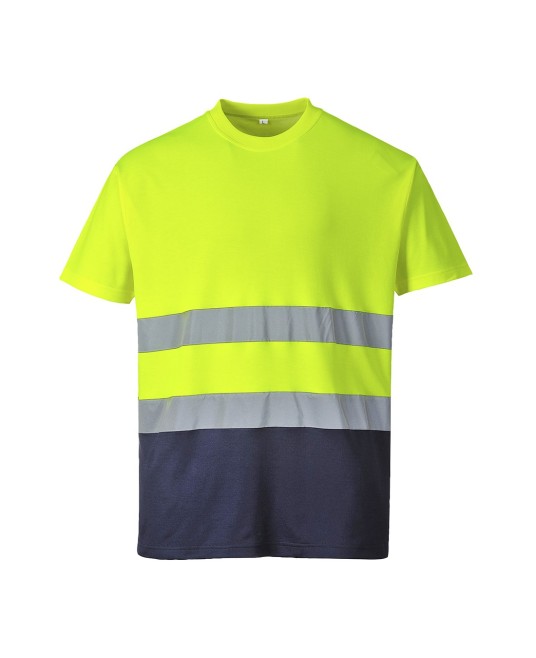 Tricou cu maneca scurta bicolor, reflectorizant, inalta vizibilitate, Galben si bleumarin