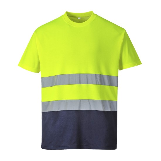 Tricou cu maneca scurta bicolor, reflectorizant, inalta vizibilitate, Galben si bleumarin Tricou cu maneca scurta bicolor, reflectorizant, inalta vizibilitate, Galben si bleumarin