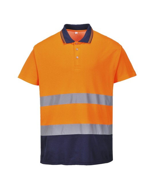 Tricou polo cu maneca scurta bicolor, reflectorizant, inalta vizibilitate, Portocaliu si bleumarin