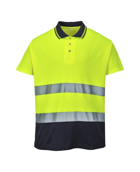 Tricou polo cu maneca scurta bicolor, reflectorizant, inalta vizibilitate, Galben si bleumarin