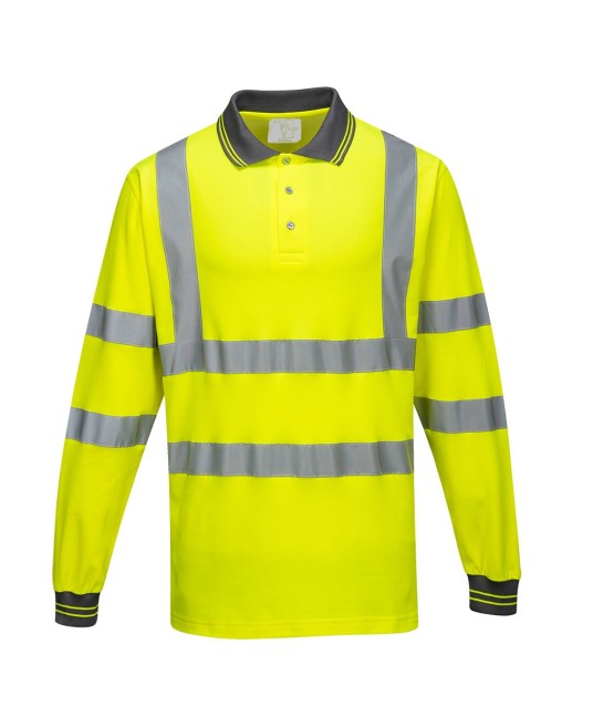Tricou reflectorizant polo cu maneca lunga, inalta vizibilitate, 175g/m2, Galben