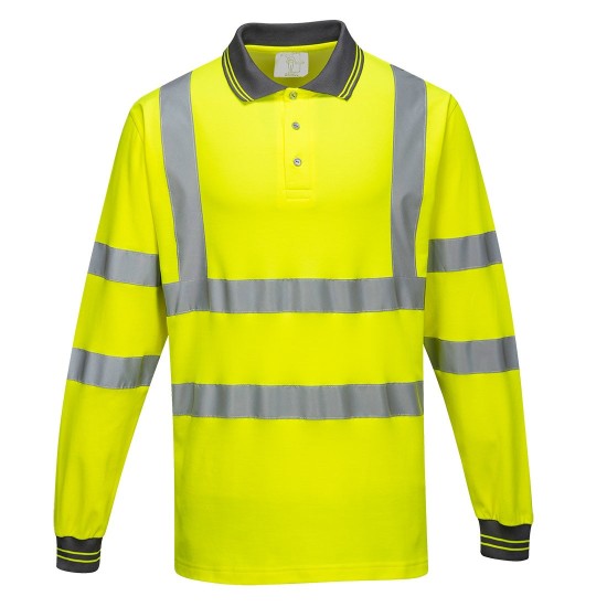 Tricou reflectorizant polo cu maneca lunga, inalta vizibilitate, 175g/m2, Galben Tricou reflectorizant polo cu maneca lunga, inalta vizibilitate, 175g/m2, Galben