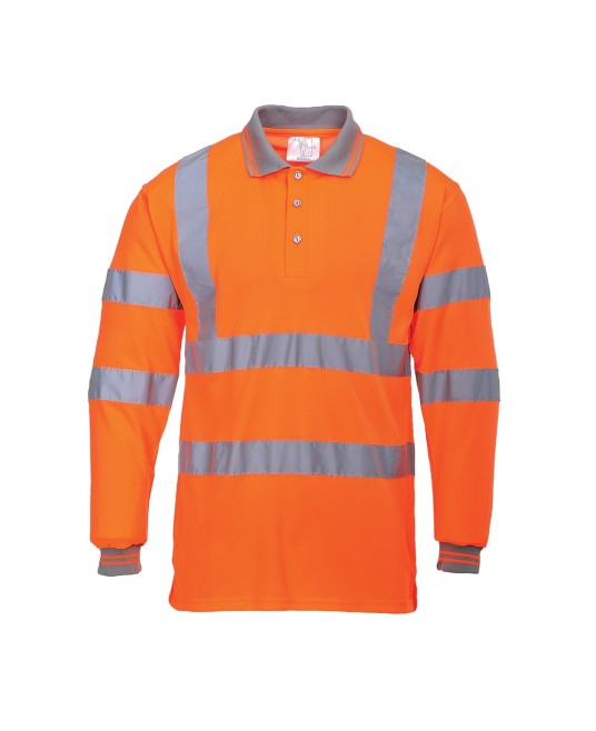 Tricou polo cu maneca lunga reflectorizant, HiVis, 175g/m2, Portocaliu