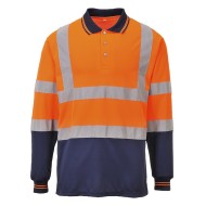 Tricou polo cu maneca lunga reflectorizant, inalta vizibilitate, bicolor[S279] Portocaliu si bleumarin
