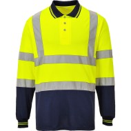 Tricou polo cu maneca lunga reflectorizant, inalta vizibilitate, bicolor[S279] Galben si bleumarin