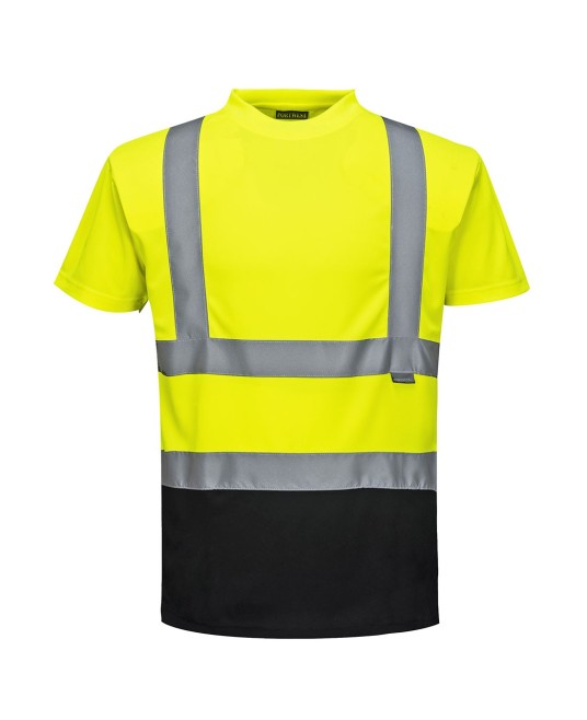 Tricou cu maneca scurta bicolor, reflectorizant, inalta vizibilitate, Galben si negru
