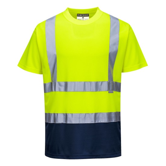 Tricou cu maneca scurta bicolor, reflectorizant, inalta vizibilitate, Galben si bleumarin Tricou cu maneca scurta bicolor, reflectorizant, inalta vizibilitate, Galben si bleumarin