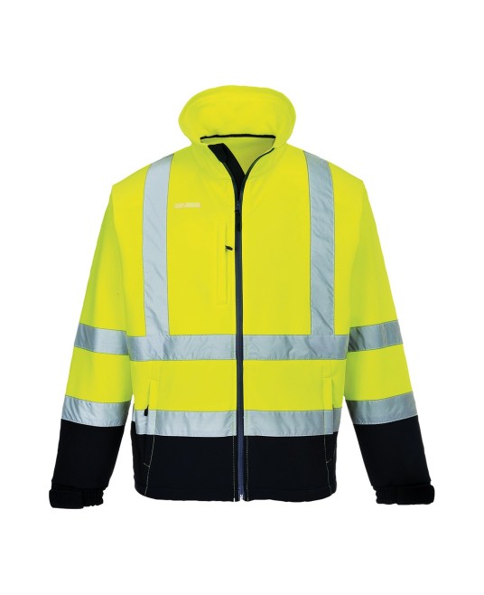 Jacheta softshell reflectorizanta, HiVis, 3 straturi,captuseala fleece Galben si bleumarin