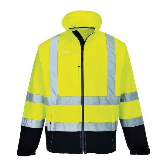 Jacheta softshell reflectorizanta, HiVis, 3 straturi,captuseala fleece Galben si bleumarin Jacheta softshell reflectorizanta, HiVis, 3 straturi,captuseala fleece Galben si bleumarin