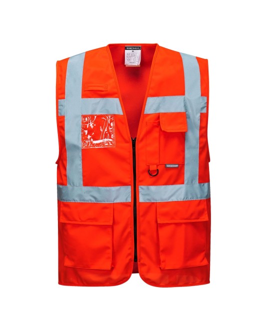 Vesta de protectie reflectorizanta, cu fermoar, galben, portocaliu, rosu, Rosu