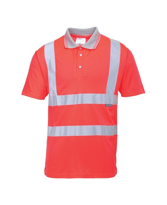 Tricou polo cu maneca scurta reflectorizant, HiVis, 175g/m2, Rosu