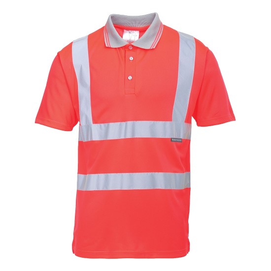 Tricou polo cu maneca scurta reflectorizant, HiVis, 175g/m2, Rosu