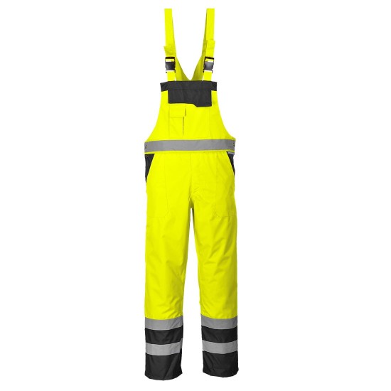 Salopeta de protectie cu pieptar, HiVis, reflectorizanta,impermeabila, Galben si bleumarin